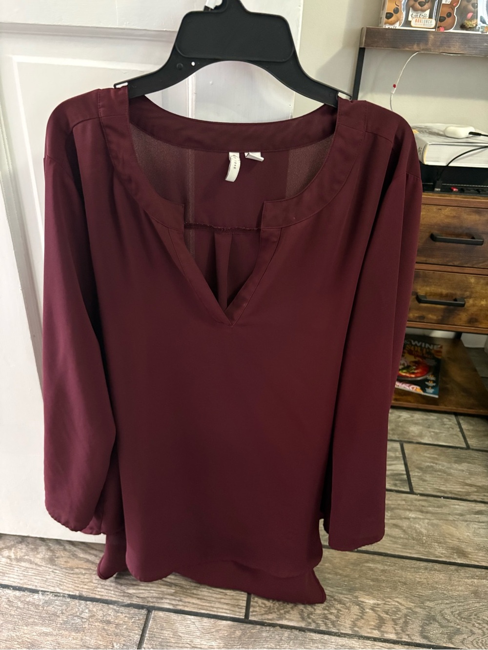 V-Neck Long Sleeve Blouse in Deep Wine